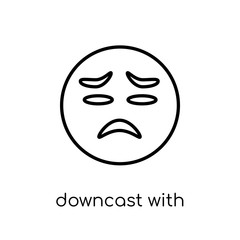 downcast with sweat emoji icon. Trendy modern flat linear vector downcast with sweat emoji icon on white background from thin line Emoji collection, outline vector illustration