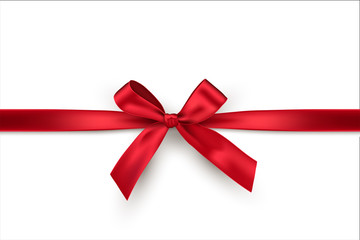 Red bow and horizontal ribbon isolated on white background. Vector decorative red bow.
