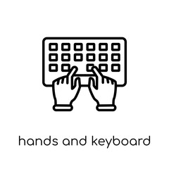 Hands and Keyboard icon. Trendy modern flat linear vector Hands and Keyboard icon on white background from thin line Hands and guestures collection