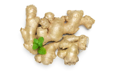 Ginger roots with mint leaves
