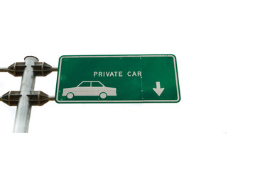 private car Sign traffic on post pole, traffic road roadsign, green signpost