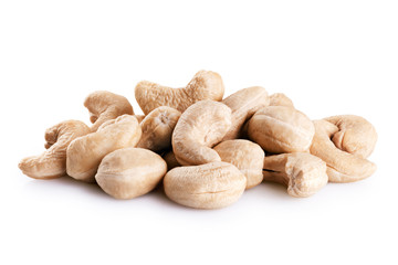 Cashew nuts isolated on white background.