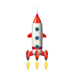 Rocket space ship, isolated vector illustration. Simple retro spaceship icon. Cartoon style, on white background, poster, baner