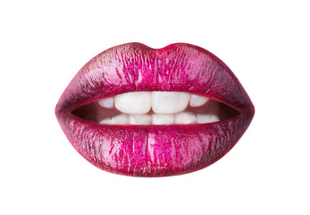 Portrait lips, lipstick or lipgloss. Beautiful lipstick, beauty lipgloss. Close up, macro with lip, mouth. Sexy lips, lip care. Sensual mouth, beautiful makeup, sexy make up.