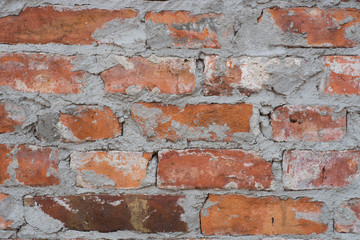 old obsolete red brick wall background texture