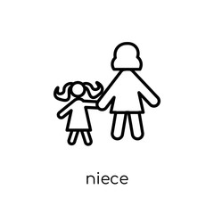 niece icon. Trendy modern flat linear vector niece icon on white background from thin line family relations collection