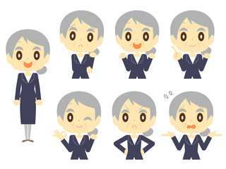 Obraz premium 女性高齢会社員の表情セット