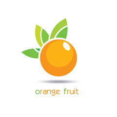 Orange fruit with leaves. Logo Design. Icon, Sign or Symbol. Vector flat design