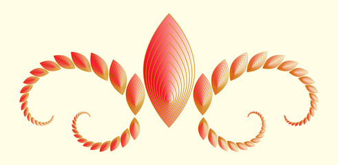 graphic classic emblem with leaves curls in red gold shades