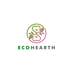 eco heart logo template, natural leaf icon symbol design vector illustration