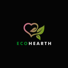 eco heart logo template, natural leaf icon symbol design vector illustration
