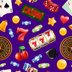 Vector realistic casino gamble pattern or background illustration. Gamble luck and casino pattern, chance and fortune