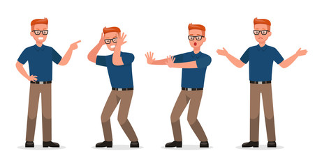 Businessman showing different gestures character vector design. no3