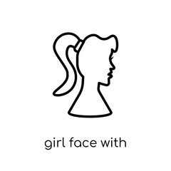 Girl face with ponytails icon. Trendy modern flat linear vector Girl face with ponytails icon on white background from thin line People collection