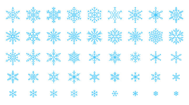 Snowflake simple color line icons snow vector set