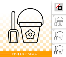 Shovel and bucket simple black line vector icon