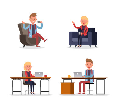 office people working and poses action character vector design no16
