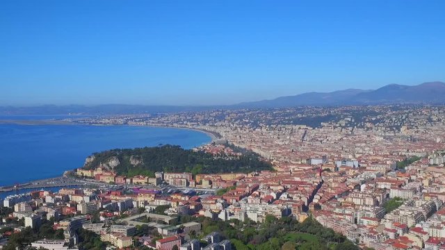 Aerial Forward: Striking High Elevation Aerial of the City of Nice and Coastline