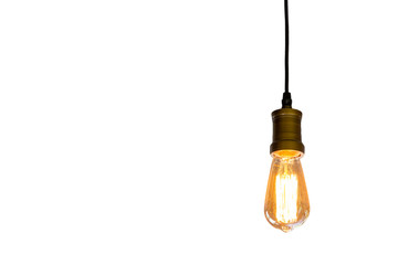 Vintage light bulb hanging isolated white background, Idea concept.with clipping path - Powered by Adobe