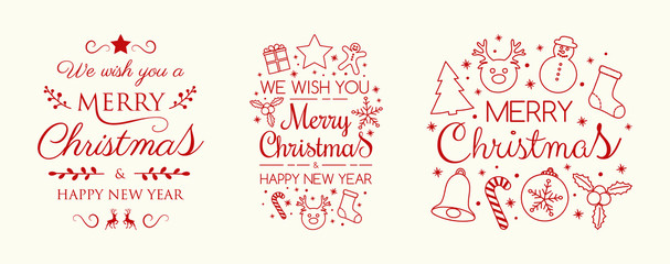 Collection of Christmas calligraphy with ornaments. Vector.