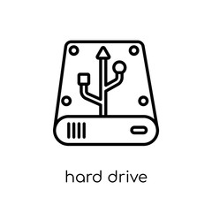 Hard drive icon. Trendy modern flat linear vector Hard drive icon on white background from thin line Internet Security and Networking collection
