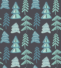 Fototapeta premium Vector seamless pattern with winter fir forest