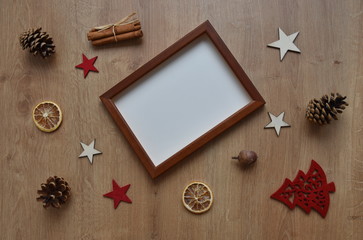 High angle view of Christmas items