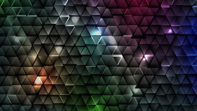 Dark colorful abstract tech glossy triangles geometric motion design. Seamless loop. Video animation Ultra HD 4K 3840x2160