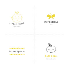 Set of vector hand drawn logo templates for kids businesses.