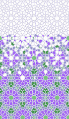 Arabic pattern. Arabesque repeating vector border. Geometric halftone texture with color tile disintegration or breaking