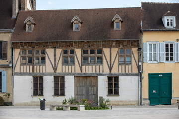 Fototapeta na wymiar View of old town in Troyes - capital of Aube department in Champagne region. France. Many half-timbered houses (mainly of 16th century) survive in old town