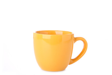 Yellow cup isolated on a white background