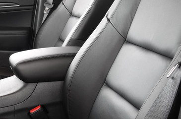 Car seats leather bucket type front grey interior with safety belt