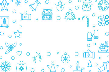 Fototapeta na wymiar Christmas and New Year blue vector outline frame on white background with empty space for your text