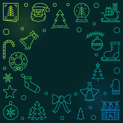 Xmas or New Year holiday vector colorful square frame or background in thin line style