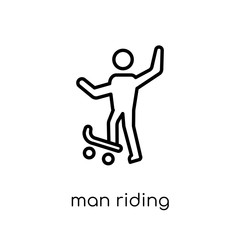 man riding Skateboarding icon. Trendy modern flat linear vector man riding Skateboarding icon on white background from thin line People collection
