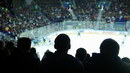 A group of silhouettes of young people watching hockey match - Powered by Adobe