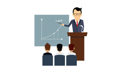 Businessman leading the presentation during the meeting, business seminar vector Illustration on a white background