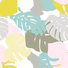 Palm Leaf Seamless Background. Monstera leaf vector pattern