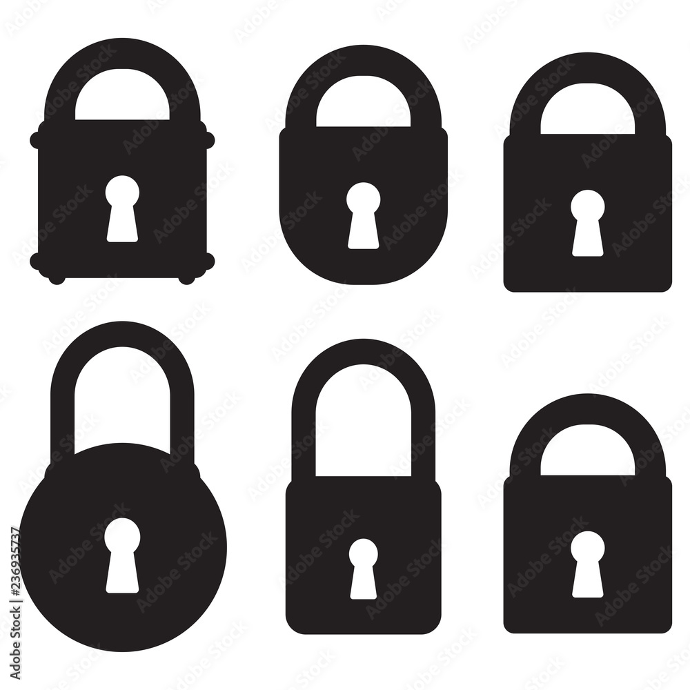 Fototapete Set of closed and open lock icons flat design on white background vector