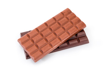 Two blocks of the dark and milk aerated chocolate