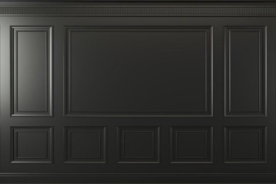 Classic wall of dark wood panels. Design and technology