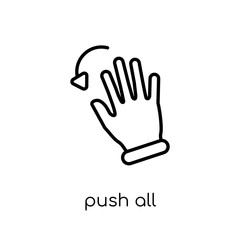 Push all fingers to twist left icon. Trendy modern flat linear v