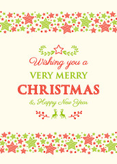 Design of Christmas greeting card with vinatge ornaments. Vector.