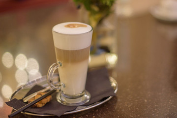 Glass cup of coffee latte