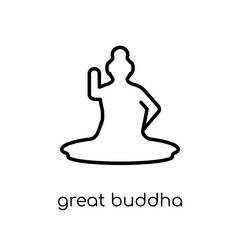 Great buddha icon. Trendy modern flat linear vector Great buddha icon on white background from thin line Religion collection