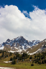Fototapeta na wymiar Shymbulak Ski Resort in spring, near Almaty city, Kazakhstan