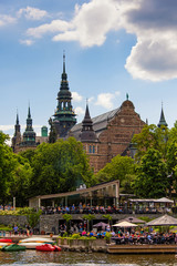 Scenic summer view of the Old Town pier architecture in Stockholm, Sweden