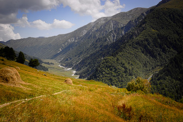 Georgian Mountains landscape on the way from Mestia to Ushguli.