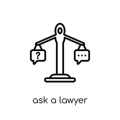 ask a lawyer icon. Trendy modern flat linear vector ask a lawyer icon on white background from thin line law and justice collection